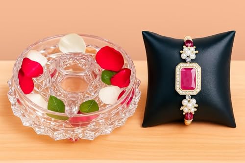 Image of SAUDEEP INDIA Feng Shui Crystal Tortise with Plate for Good Luck with Rakhi for Brother | Turtle for Vastu Home Decor(Bhai-Rakhi with Gift Hamper)