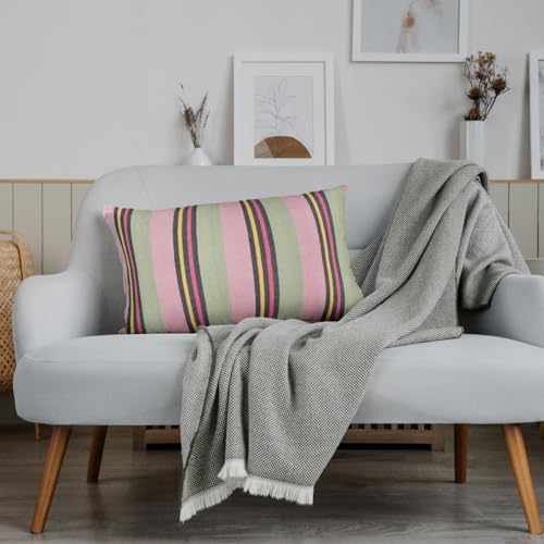 Image of Varde 180 TC Pillow Cover Set of 2 | Pillow Cover Cotton 100% | Pillow Cover Set of 2 King Size | Wrinkle Free & Fade Resistance | Striped Pattern | Standard Size | All Season Use (Pink & Olive)