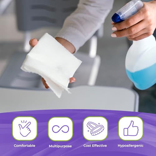 Image of AMZ Supply Quilt-Clean Polyester Wipers 12 x 12 Inch, 2-Ply Quilted Disposable Cloths, White Lint-Free Fabric, High Absorbency, Pack of 500