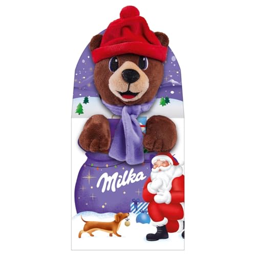 Milka Peluches Navidad, Santa, Oso y Reno con Sorpresa de Chocolates con Leche de los Alpes, Edición Especial Navidad - 96g