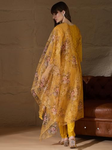 Image of Women's Chanderi Kurta with Legging and Dupatta | Modern & Traditional Blend Ethnic Wear Set | Festive & Casual Summer Kurti with Pants for Party Office & Ethnic Occasions