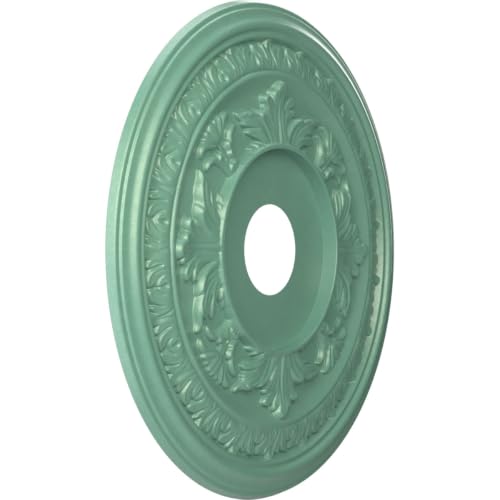 Image of Ekena Millwork CMP19BAFSM Baltimore Thermoformed PVC Ceiling Medallion (Fits Canopies up to 7 3 /4 inch), 19 inchOD x 3 1 /2 inchID x 1 inchP, Universal Pearl Metallic Sea Mist