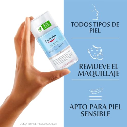 Eucerin DermatoCLEAN Desmaquillante Micelar para ojos (125 ml), limpiador de cara resistente al agua, fórmula bifásica no grasa que no deja residuos, cuidado facial de mujer para pieles sensibles - imagen 5