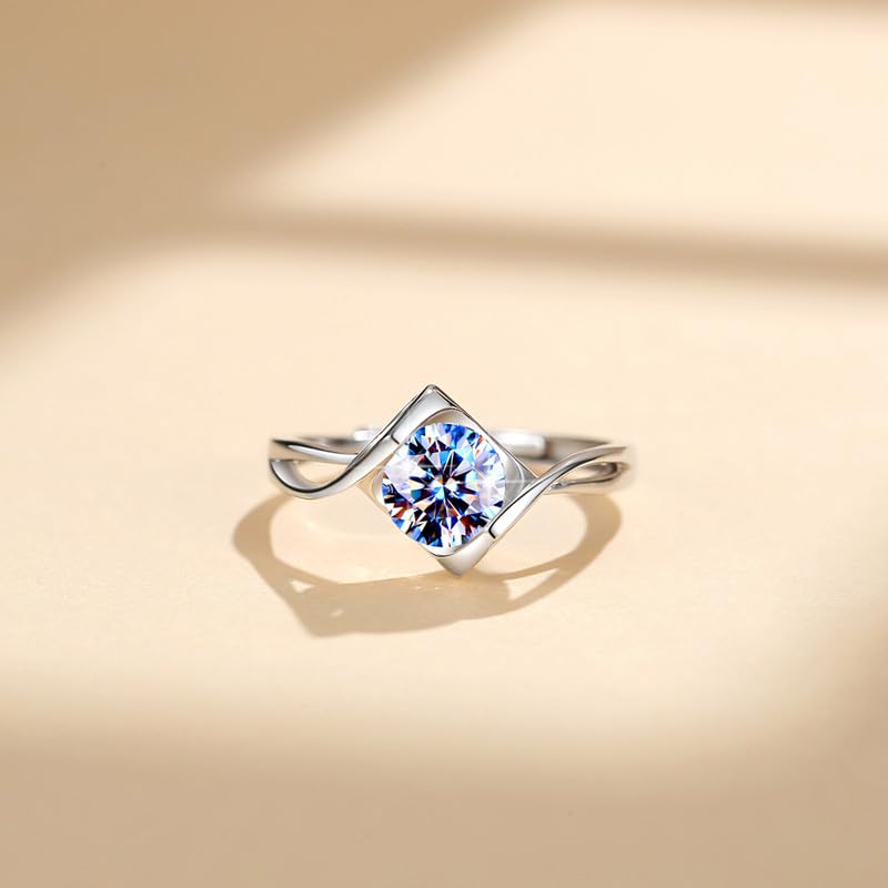 Miniatura 3 de Attalen Handmade Sterling Silver Ring Heart Shape Moissanite Proposal Solitaire With Gift Wrapped Box For Her Woman Wife Girlfriend Present For