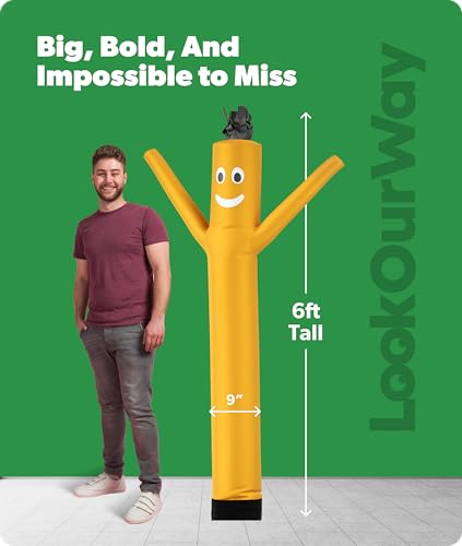 Image of LookOurWay Air Dancers Wacky Waving Inflatable Tube Man Attachment - 7 Feet Tall Advertising Air Dancer Waving Man Inflatable Tube Guy - Blower Not Included - Yellow