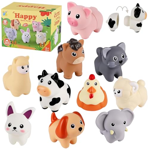 Binnan 10 peças brinquedos de conjunto de animais de quinta, brinquedos Montessori para crianças, classificação por cores e empilhamento, brinquedo de quinta jogos educativos meninos meninas