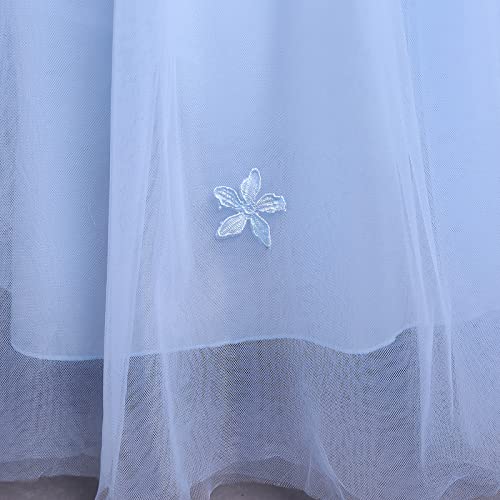 Vestido de niña de flores azul largo con lazo y lentejuelas para boda y baile 5