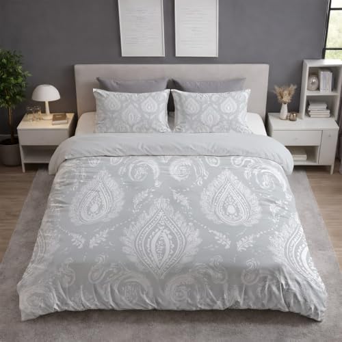 Funda Nordica Cama 180 - Juego de Funda Edredon 260 x 240 cm 3 Piezas + 2 Fundas de Almohada 50 x 75 cm, Ropa de Cama Microfibra Suave Transpirable, Gris Claro, Minimalista Patrón Estampado