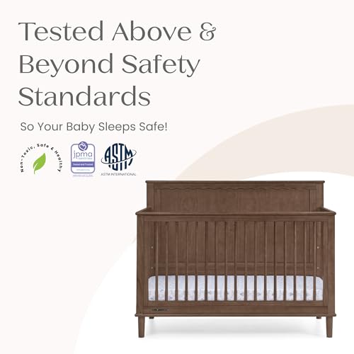 Image of Delta Children Penelope 6-in-1 Convertible Crib - Greenguard Gold Certified, Teak Brown