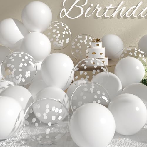 Suwen Blanc Ballons et Confettis Ballons Lot de 47PCS 10 Pouce Latex Baudruche Hélium Blanc Ballon Gonflable pour Décorations de Fête Anniversaire Mariage...