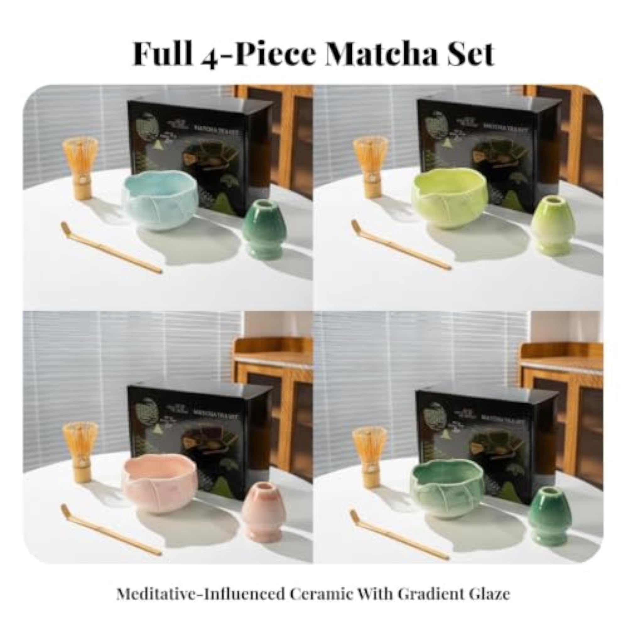 Japanese Powdered Green Tea Set with Whisk Holder