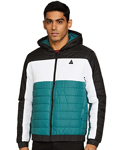 Image of Max Polyester Men Colourblock Hooded Puffer Standard Length Jacket