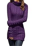 V28? Women Polo Neck Knit Stretchable Elasticity Long Sleeve Slim Sweater Jumper (US SIZE 6-10, Purple)