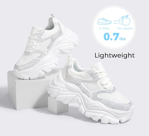 Image of K KIP WOK Chunky Sneakers for Women Fashion Platform White Leather Casual Dad Shoes Comfortable Wedge Walking Sport Sneakers | White Leather Casual Dad Shoes Comfortable Wedge Walking Sport Sneakers