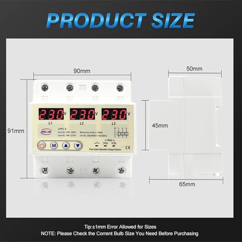 Relais de surtension réglable triphasé 3P+N 63A 220V 380VAC haute précision - 7