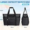 RAINSMORE Grand Sac Cabas Femme XXL en Maille avec Fermeture Éclair Tout de Plage Pliable Anti-Sable Imperméable Plusieurs Poches de Rangement pour Plage Voyages Gym Piscine Noir #1