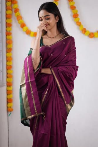 Image of SGF11 Women's Kanjivaram Soft Cotton Linen Silk Saree With Blouse Piece