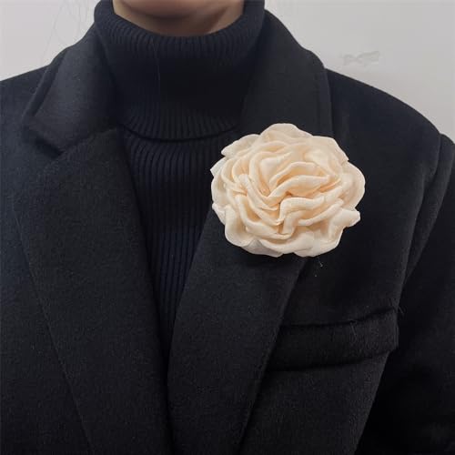 Image of Dainty Fabric Peony Flower Brooches Pin Delicate Camellia Flower Brooch Classic for Women Wedding Party Dance Banquet Elegant Lapel Pins Dress Suit Ceremony Clothes Accessories Jewelry Gifts 100mm