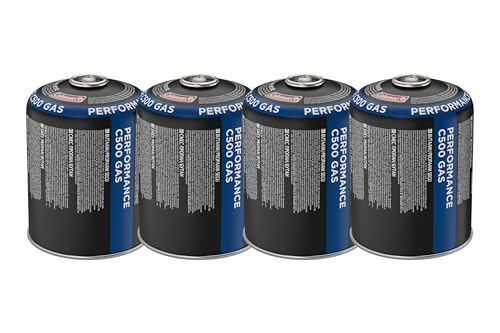 Coleman C500 Performance Gas Cartridge 4-Pack valve cartridge with screw valve suitable for camping stoves camping grills and BBQs or lamps 440g powerful butane/propane mixture per canister