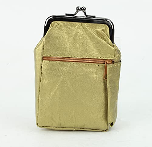 Leather Impressions Leather Case with Twist Clasp, Small Zipper Wallet for Essentials Like Card, Cash or Keys, Pocket Wallets for Women & Men Metallic Gold 5"x3"2