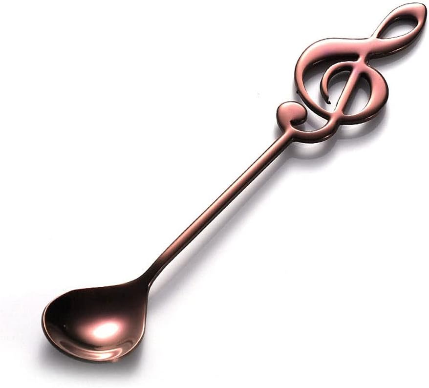 Tea Spoons Stainless Steel Spoon Music Note Coffee Creative Stirring Spoon Stainless Steel Spoon Cute Fresh Small Soup Spoon Coffee Spoon Ice Tea Spoons (Color : D, Size : 5 Pieces) (Silver 5 Pieces)