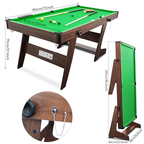 HLC 6FT Billardtisch klappbar mit kompletten Zubehör, Pool-Billardtische, Multifunktionstisch Spieltisch für Ihre Familie und ihre Kinder.