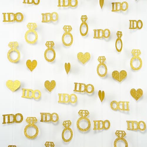 Turypaty Gold Wedding Engagement Proposal Party Decorations, Glitter Diamond Ring Banner Ceiling Wall Decors, I Do Heart Shape Hanging Streamers Party Supplies, Bachelorette Bridal Shower Decorations