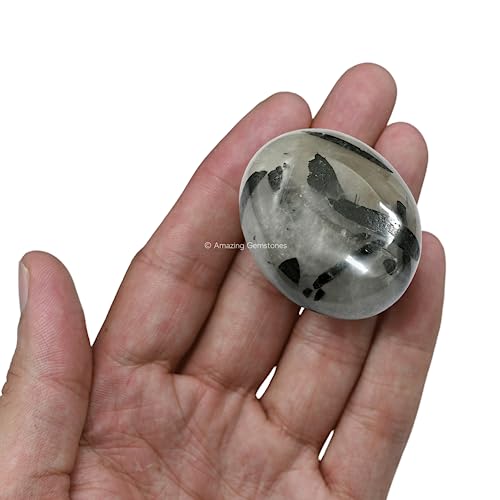 Image of Amazing Gemstone Black Rutilated Quartz Crystals and Healing Stones - Large Palm Stone Crystals Piedra - Crystal for Good Luck, Positive Energy, Meditation - Unique Stocking Stuffers Gifts for Women