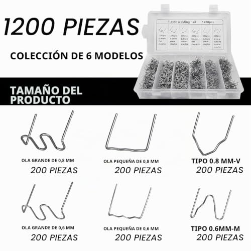 Miniatura 2 de Hpiano Máquina De Soldadura Manual De Plástico 0,8 Mm 0,6 Mm, 1200 Piezas Grapas Calientes Inoxidable, Plateadas, Para Reparación De Grietas Parachoques Coche