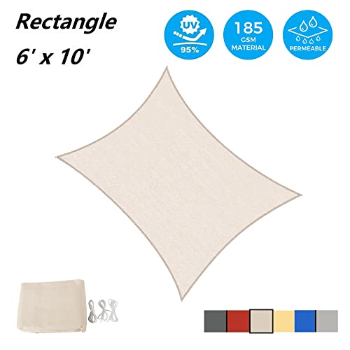 ASTEROUTDOOR Sun Shade Sail Rectangle 6' x 10' UV Block Canopy for Patio Backyard Lawn Garden Outdoor Activities, Cream - Thumbnail 2
