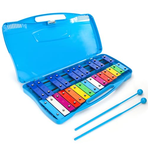 Foraineam Xylophone, 25 Notes Colorful Metal Keys Glockenspiel Xylophone, Percussion Musical Instrument with Carry Case and 2 Safe Mallets for Beginners