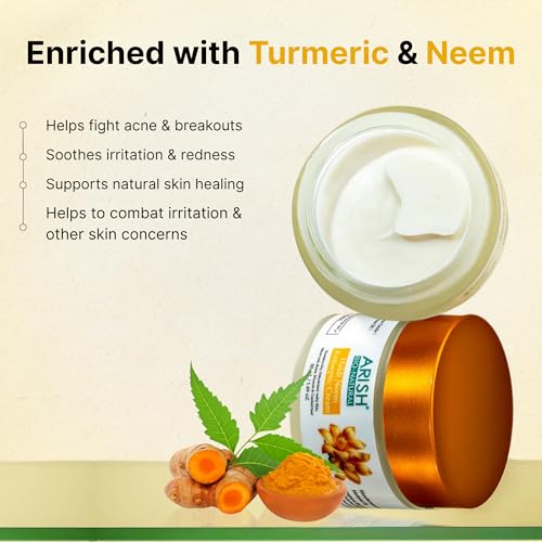 Image of ARISH BIO-NATURAL Haldi Neem Antiseptic Cream | Herbal Skin Protection & Soothing Care for Face, Hand & Body | 24 Hours Moisturisation Turmeric & Neem Formula | Value Pack of 2 x 50 ml