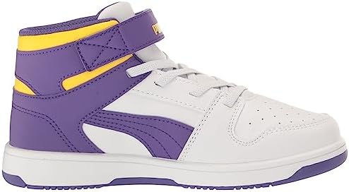 PUMA Rebound Layup Synthetic Leather Hook and Loop Sneaker, White-Team Violet-Pelé Yellow, 1 US Unisex Little Kid | Image 5