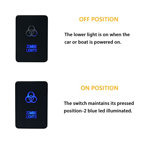 Image of Blue Led Zombie Lights Push Button Switch for Toyota Vehicle Toyota FJ Cruiser Prado Landcruiser RVA4 Highlander 3Amp 12V Led Illuminated ON-Off SPST Switch with Wiring Connector
