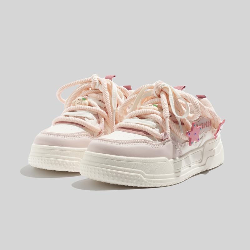 Star Shoes Walking Sneakers for Women Platform White Shoes Soft Comfortable Cute Star Sheep Decor US4-82