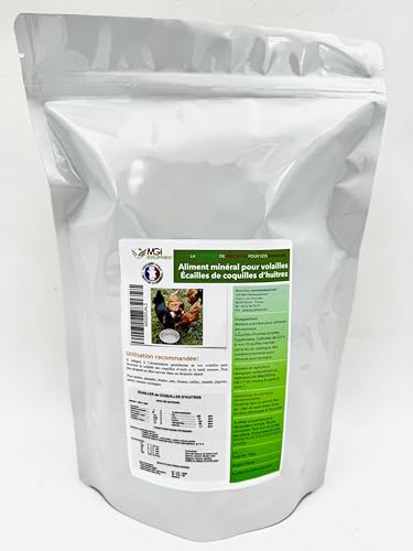 Écailles de Coquilles d’Huîtres – Aliment Minéral pour Volailles – Source de Calcium Naturel – Poules, Cailles, Pintades –Fabriqué et conditionné en France (900 grammes)