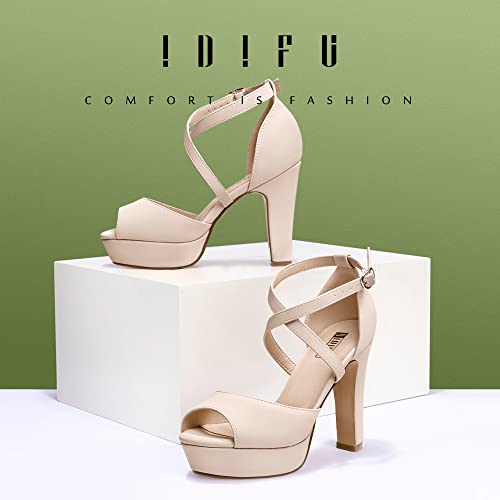 IDIFU Women's Platform Chunky High Heels Dress Sandals Peep Toe Ankle Strap Wedding Party Evening Shoes for Women Bride2