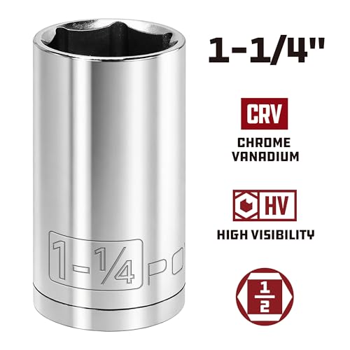 Image of Powerbuilt 1 /2 Inch Drive x 1-1-1 /4 Inch SAE Deep Socket, 6 Point, Chrome-Vanadium made, Size Marking - 642216