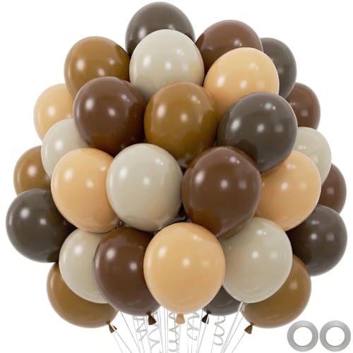 Image of 100pcs Brown Balloons Set - 12 Inch Dark Brown, Coffee, Sand White & Neutral Balloons for Boho, Safari, Cowboy, Bridal Baby Shower, Graduation Party Decoration (with 2 Ribbons)