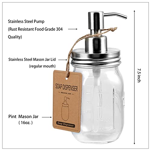 Amolliar Mason Jar Bathroom Accessories Set(4 Pack) - Lotion Soap Dispenser&Qtip Holder Set&Toothbrush Holder-Rustic Farmhouse Decor Apothecary Jar Bathroom Countertop,Vanity Organize (Brushed Nickel) #TOP2