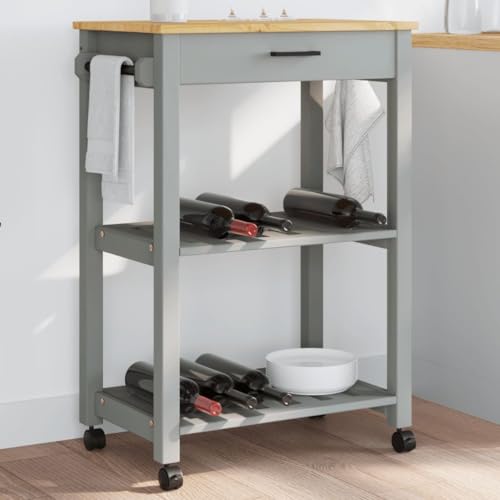 Gecheer Carrito de Cocina Monza Madera Maciza de Pino 60x40x90 cm,Carrito verdulero para Cocina,Carrito Auxiliar Multiuso,Carros de Servicio