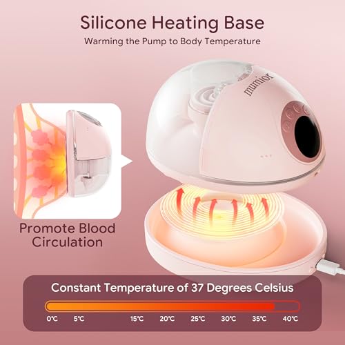 Image of Heated Base Hands Free Breast Pump, Wearable Breastfeeding Pump of Baby Heated Dustproof Base, Voice Prompts LED Display with 4 Modes &12 Levels Memory Function-24 mm, Christmas Gift,2 Pack Pink