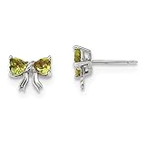 ohrringe schleife perle Kostenloser Standardversand Ohrringe mit Schleife, 14 Karat Weißgold, poliert, Peridot, Diamantschliff, CTW 1