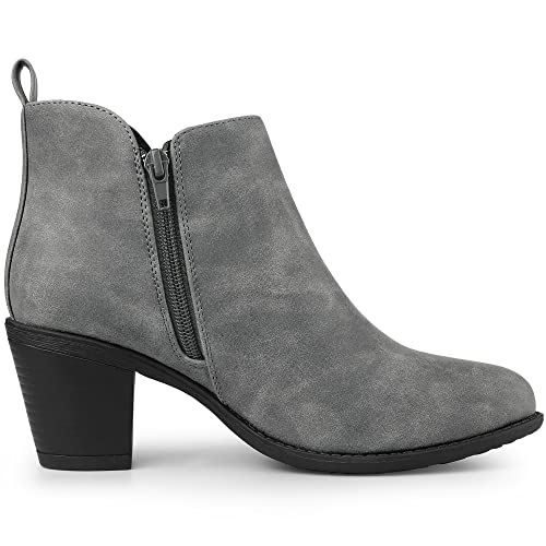 Allegra K Allegra K Women's Low Chunky Heels Zipper Western Gray Ankle Booties - 8.5 M US