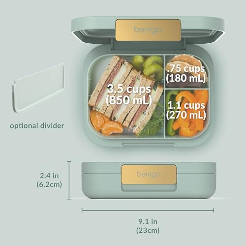 Image of Bentgo Modern Adult Bento Lunch Box with 3-4 Compartments | Leak-Resistant, 5.5-Cup Capacity, Adjustable Divider, Microwave & Dishwasher-Safe Tray (Mint Green)