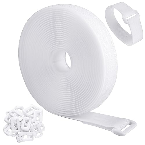 WSZJINB 5m x 2cm Klettband mit 25 Schnalle, Freie Schnittlänge Klett Kabelbinder Wiederverwendbares, Kabel Klettbinder Klettverschluss Band(Weiß)