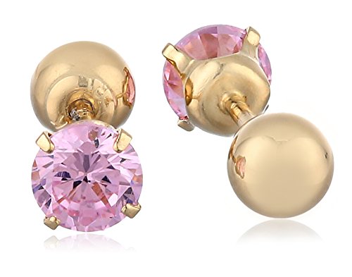Amazon Collection 14k Yellow Gold Pink Cubic Zirconia Reversible Stud Earrings (1/2 cttw)