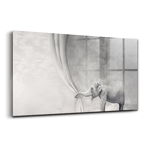 Tableau éléphant en verre coloré 140x70cm de prestige