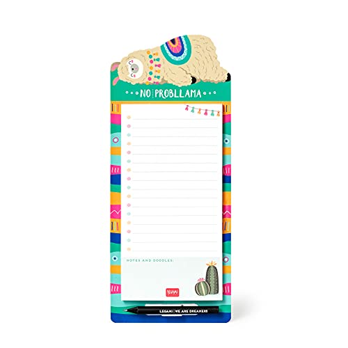 Legami - Bloc-notes magnétique, Don't Forget, 11 x 26 cm, papier certifié FSC®, papier 80 g/m², support en carton dur, base magnétique, thème Llama, 60 feuilles...