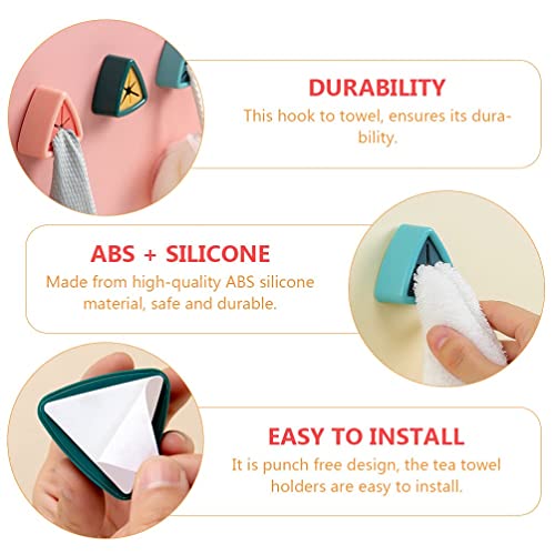 Image of Kitchen Towel Plug Hooks Holder Wall Mounted Punch Free Opening Dish Racks Rag Rack Hooks, Self Adhesive Hook, Round Mount Hook Tea for Bathroom, and Home, Wall, Cabinet, Garage